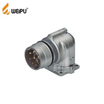 China WEIPU M23DJ-ZL 6pin 28A power waterproof male contact angled square flange receptacle cable connector for sale