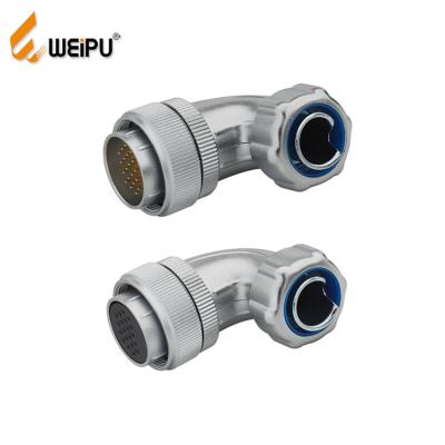 China WEIPU WS24-TR 25A 2pin 3pin Automation Industrial Male Plug With Angled Back Shell For Circular Metal-Pipe Connector for sale