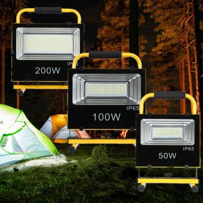 China Sports Stadiums 100 Watt Warning Red Blue Strobe Camping Fishing Emergency Portable Solar Outdoor Flood Light for sale