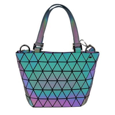 China PU Women Bright Geometric Bucket Bag Deformable Reflective Cross - Body Handbag for sale