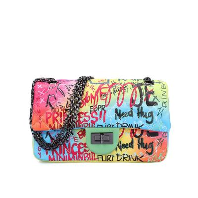 China Hot Sale High Quality PU Leather Bag Fashion Lady Handbag Waterproof Lady Color Graffiti Painted Bag for sale