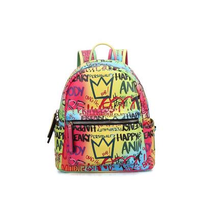 China Hot Sale PU Fashion Lady Waterproof Color Painted Graffiti Waterproof Backpack for sale