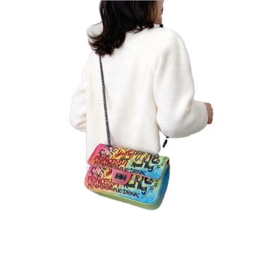 China Fashion Hot Sale Fashion PU Bags Graffiti Shoulder Toto Leather Designed Handbag for sale