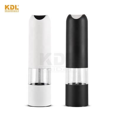 China Durable 6 AAA Batteries Powered Electric Pepper Grinder Salt Mill With White Light And LED Adjuster for sale