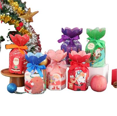 China Christmas Fruit Box Stain Apple Boxes Recyclable Hexagon Christmas Gift Paper Bags Christmas Eve Apple Hand Bag Gift for sale