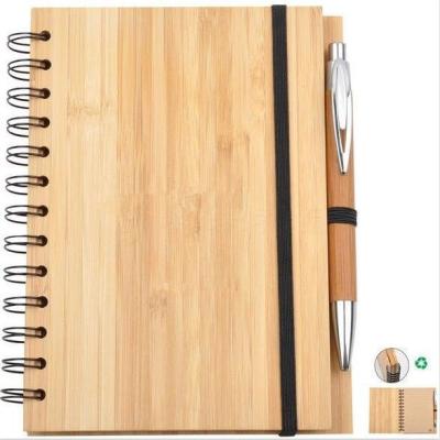 China 100% Eco-friendly Spiral Bamboo Notebook Cover Eco-friendly Bamboo Notebooks With Pen for sale