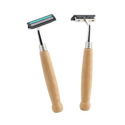 China Eco Friendly 100% Biodegradable Wooden Bamboo Shaving Set Of Twin Blade Razors for sale