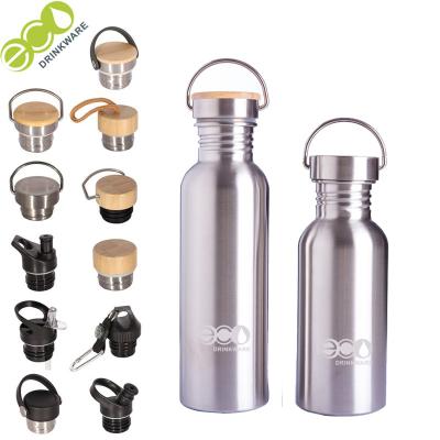 China Sustainable GS001 No Min Sports 750ml 18/8 Stainless Steel Sport Stainless Steel Single Wall Bottle With Bamboo Lid for sale