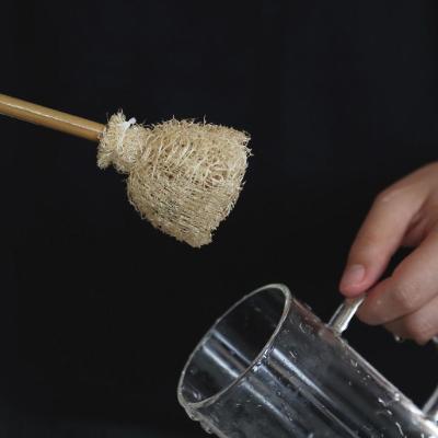 China Viable Handmade Natural Bamboo Loofah Sponge Baby Water Bottle Cleaning Brush for sale