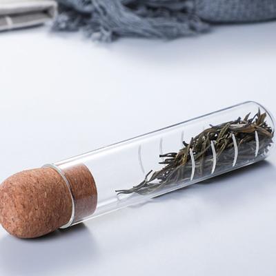 China Cabilock Cork Lid Glass Transparent Tea Leaf Strainer Tea Infuser Tube Brewing Stored Empty Test Tube For Loose Tea for sale