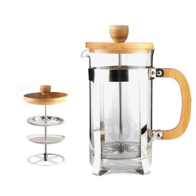 China Contemporary Coffee Glass Plunger French Press Coffee Maker with Bamboo Lid and Handle for sale