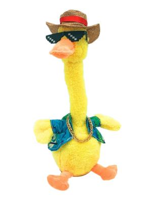 China Handsome & comfortable dancing and singing duck rechargeable version recording repeating electric twisting and swinging plush toy for sale