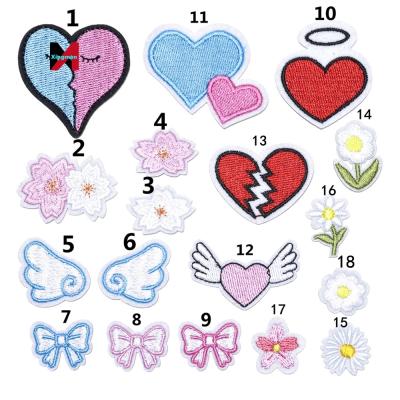 China Embroidery Washable Heart Shaped Patches Patches Stain Flower Bow Plum Self-adhesive Cute Stickers for sale