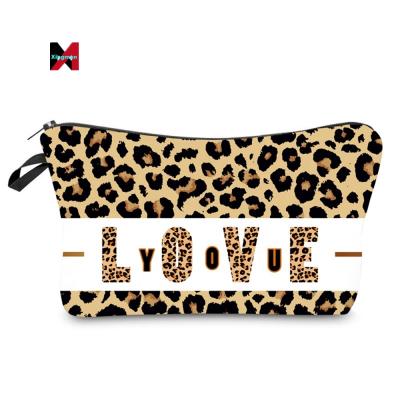 China High Quality Leopard Toiletry Bag Canvas Zipper Cosmetic Accessories Bag Love You Makeup Pouch Dairy Farms Makeup Bag for sale