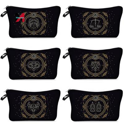 China High Quality Zodiac Signs Makeup Bag 12 Constellation Cosmetic Bags Daily Toiletry Bag Canvas Zipper Makeup Pouch Storage for sale