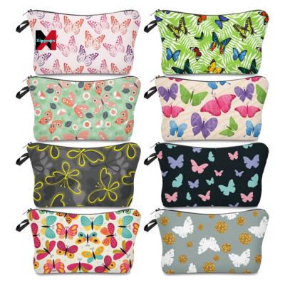 China High Quality Colorful Butterfly Makeup Bag Cosmetic Bags Toiletry Bag Canvas Zipper Makeup Pouch Daily Storage Women Pinch for sale