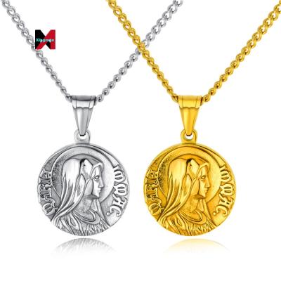 China 2022 Holy Charm Virgin Mary Wholesale Religious Pendants Wholesale Ethnic Catholic Jewelry Necklaces Women Jesus Religious Mary Gold Plated Round for sale