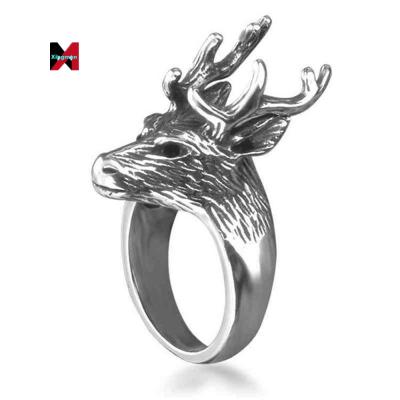 China 2022Cool Casual Punk/Sporty Casting New Design Ring Christmas Jewelry Animal Deer Head Shaped Deer Antler Ring for sale