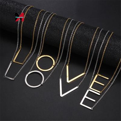 China Durable High Quality Indelible Silver Gold Plated Stainless Steel Necklace 26 Letter Necklace Women's Pendant Necklace for sale