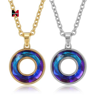 China Pendant Necklace Crystal Gem Stainless Steel Necklace Durable Magic Blue Violet Birthstone Lover Keepsake Birthday Gift for sale