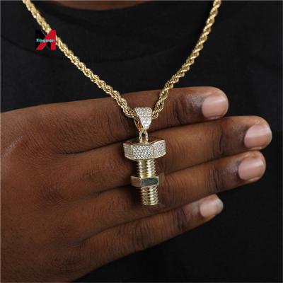 China Hiphop 2022 New Hip Hop Iced Out Bling Screw Rhinestone Rope Chain Gold Color Pendants & Necklaces For Men Jewelry for sale