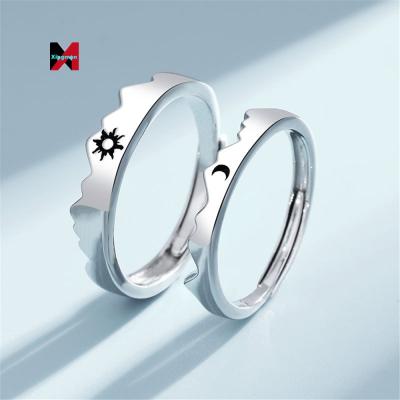 China Men's and women's paired eternal love clasp lasting vow open ring, sun, moon and star couple ring for sale