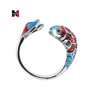 China Durable national style enamel color opening ring women must pass koi fish ring every examination to attract wealth and good luck ring for sale