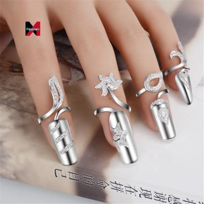 China New Fashion Flower Nickel Free Crystal Adjustable Knuckle Ring Jewelry Female Antique Finger Nail Rings for sale