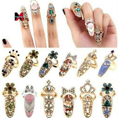 China CLASSIC Crystal Iced Rings Tips Fashion Jewelry Bowknot Charm Crown Flower Nail Ring for sale