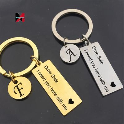 China New 2022 Metal Stainless Steel A-Z Letter Pendant 26 Couple Key Chain Drive Sure I Need You Here With Me Paired Key Chain For Gift for sale