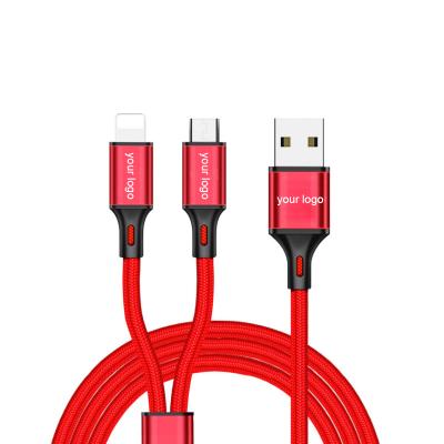 China Convenient Factory Price Fast Charging USB Cable Nylon 2 In 1 USB Cable For iPhone For Android for sale