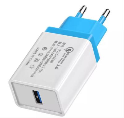 China Mobile Phone EU Plug Single USB Port Adapter Phone Charger Wall Charger Quick Charging QC 3.0 5v 3A Charger for sale