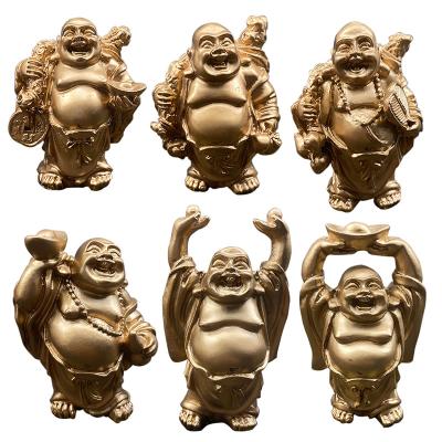 China China Feng Shui Collectible Resin Decoration Figurines Golden 6 Piece Setred Laughing Buddha Gifts for sale