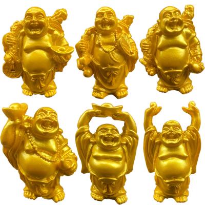 China China Feng Shui Collectible Resin Decoration Figurines Golden 6 Piece Setred Laughing Buddha Gifts for sale