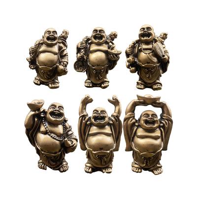 China China 6 Piece Setred Collectible Gifts Feng Shui Decoration Figurines Bronze Resin Laughing Buddha for sale