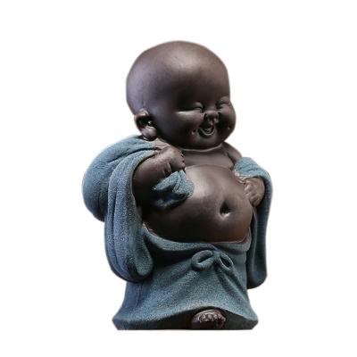 China China Tea Handmade Ornaments Pink Green Smile Little Laughing Little Monk Ceramic Buddha Statue for sale