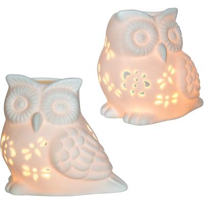 China Factory Direct Aromatherapy Oil Burner, Wax Warmer, Stand Owl Ceramic Tea Light Burner White Tealight HJ002-LJY00014BXU for sale