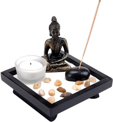 China Factory Hot Selling Traditional With White Sand And Miniature For Desktop Zen Garden Kit Indoor Mini Zen Garden Decor DIY Buddha Statue Tree for sale