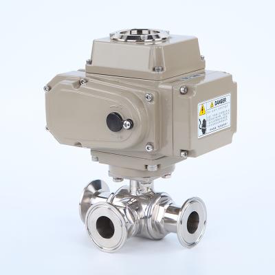 China Dairy China Supplier Stainless Steel Flange Sanitary Electric Actuator 3 Way Tri Ends Ball Valve for sale