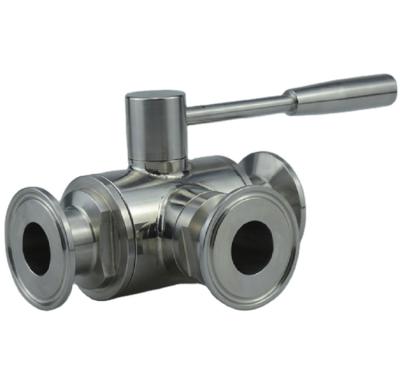 China Dairy 304 Stainless Steel Pharmacy Sanitary Pull Handle Flange Three Way Ball Valve for sale