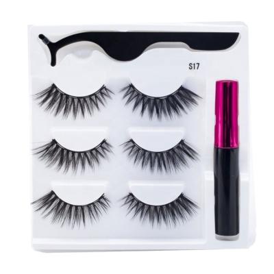 China Long Natural Magnetic Eyelashes 3 Magnetic Magnets Lashes Natural Magnet and Natural False Eyelash Liner for sale