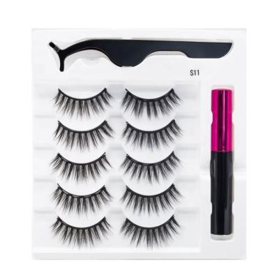 China Natural private label long magnetic lash set wholesale false magnetic 3d eyelashes with eyeliner for sale