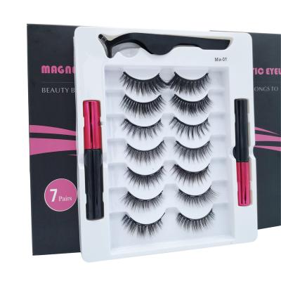 China Long Natural Private Label 7 Pairs 5 Magnets Powerful Magnetic Fake Eye Lashes Magnetic Eyeliner Lashes Set Magnetic Eyelashes for sale