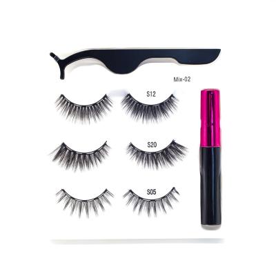 China Long Natural Magnetic 3D False Eyelashes With Lash Packaging Box Eyelash Eyeliner Kit 5 Magnets Magnetic Eyelashes for sale