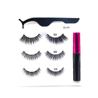 China Long Natural Private Label 5 Magnets Mink Silk Strip False Eye Powerful Whips 3 Pair Magnetic Eyeliner Lashes Set Magnetic Eyelashes for sale