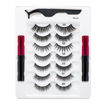 China Long 7 Pairs False 3D Eyelashes And Magnet Eyelash Kit Magnetic Lashes Kit With Natural Magnetic Eyeliner for sale