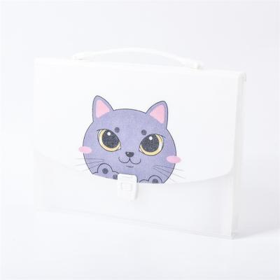 China School/Office/Dating Eco-friendly Newcomer Cute Cat PP Transparent Expanding File Folder With Handle for sale