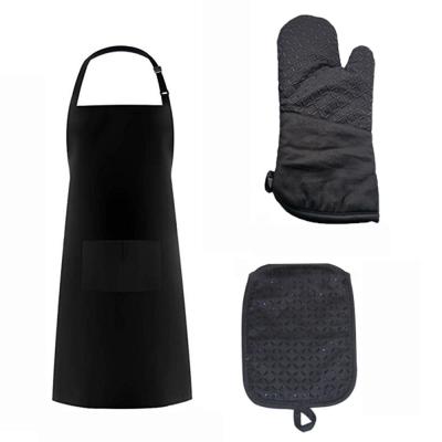 China Food Grade Kitchen Cooking Microwave Insulated BBQ Baking Apron Set Oven Gloves for sale