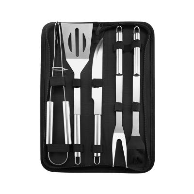 China Easily Cleaned 5 Pcs Stainless Steel Grill Utensil Set BBQ Fork Tongs Grilling Spatula Portable BBQ Tools for sale