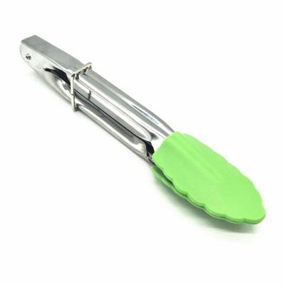 China Easily Cleaned Premium 7 Inch Silicone Stainless Steel Kitchen Locking Food Clip Tongs for sale